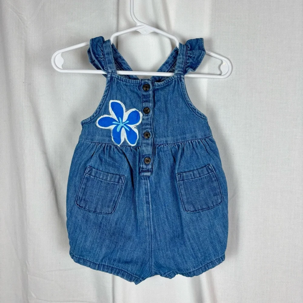 Old Navy LILO and Stitch 6-12 Month Classic Blue Denim Overalls Hand‎ Crafted